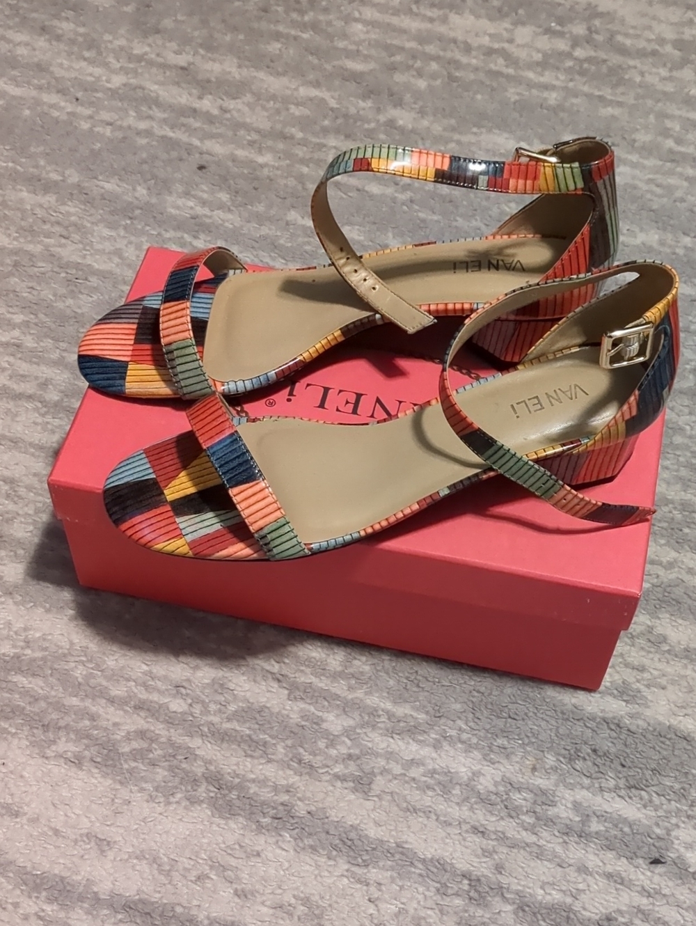 Vaneli Multicolor Striped Open-Toe Ankle Strap Sandal